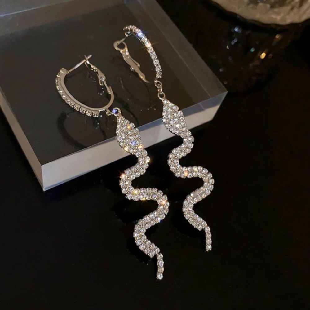 🌟 New Long Tassel Rhinestone Drop Snake Shape Crystal Dangle Earrings